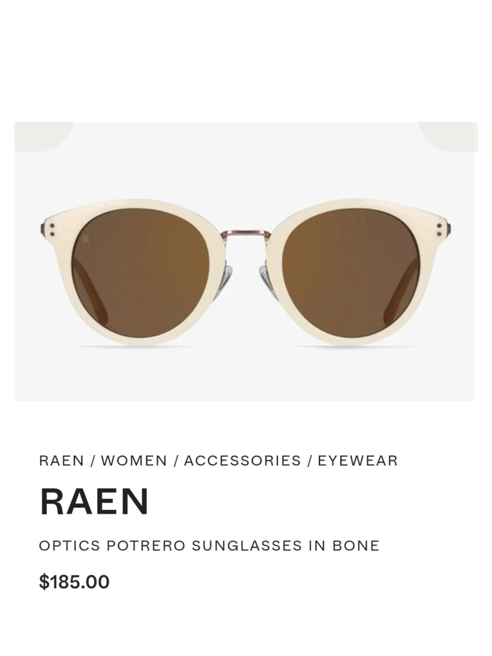 RAEN Potrero Sunglasses Bone Zeiss Brown Lenses Women